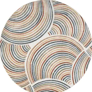 Photo of 8' Cream Round Abstract Power Loom Area Rug