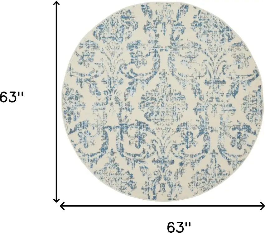 5' Cream Round Damask Power Loom Area Rug Photo 7
