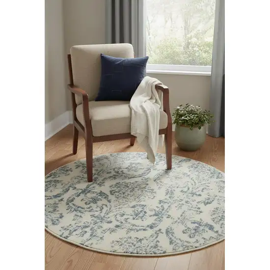 5' Cream Round Damask Power Loom Area Rug Photo 1