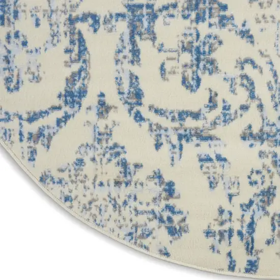 5' Cream Round Damask Power Loom Area Rug Photo 8