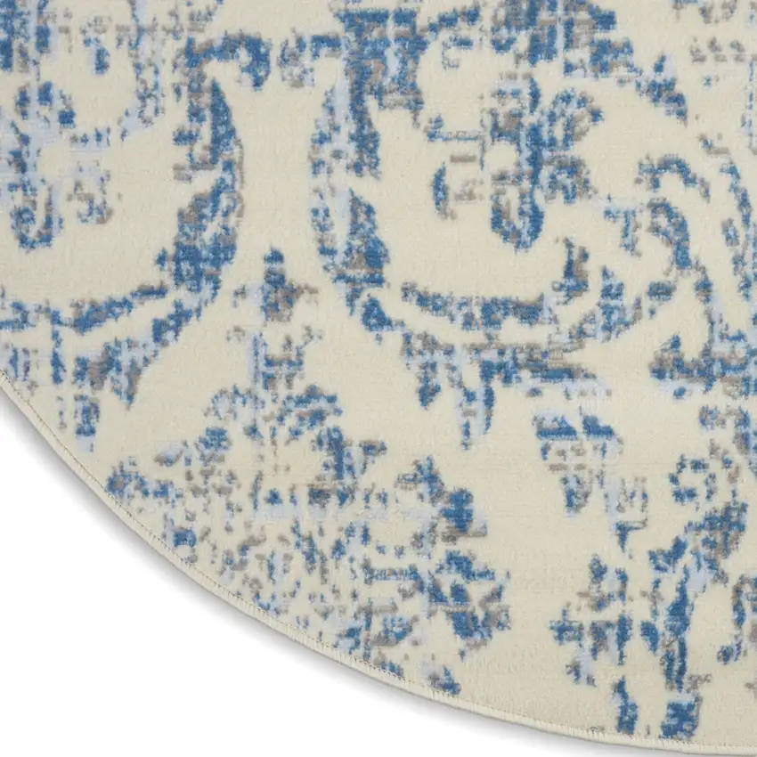 5' Cream Round Damask Power Loom Area Rug Photo 8