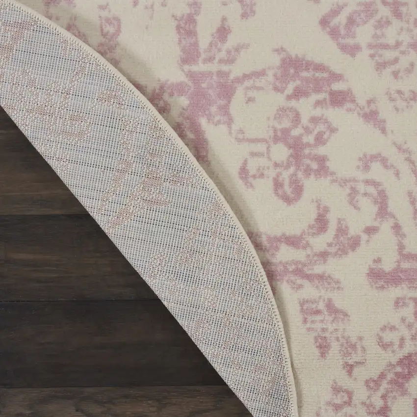 5' Cream Round Damask Power Loom Area Rug Photo 8