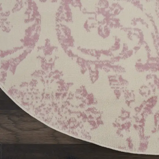 5' Cream Round Damask Power Loom Area Rug Photo 9