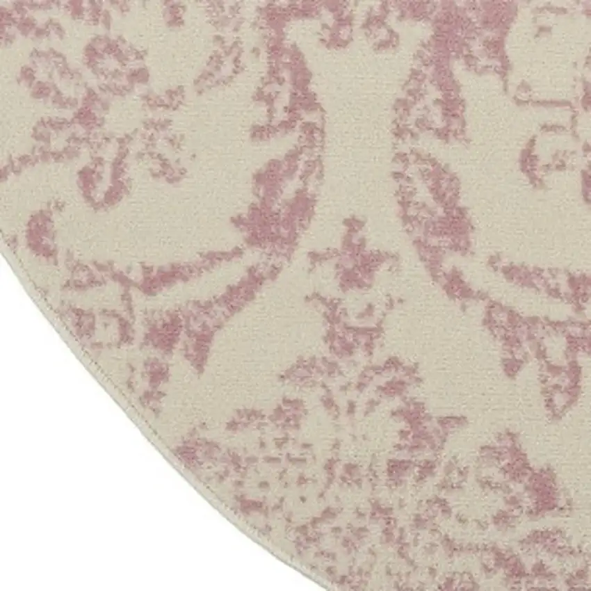 5' Cream Round Damask Power Loom Area Rug Photo 3