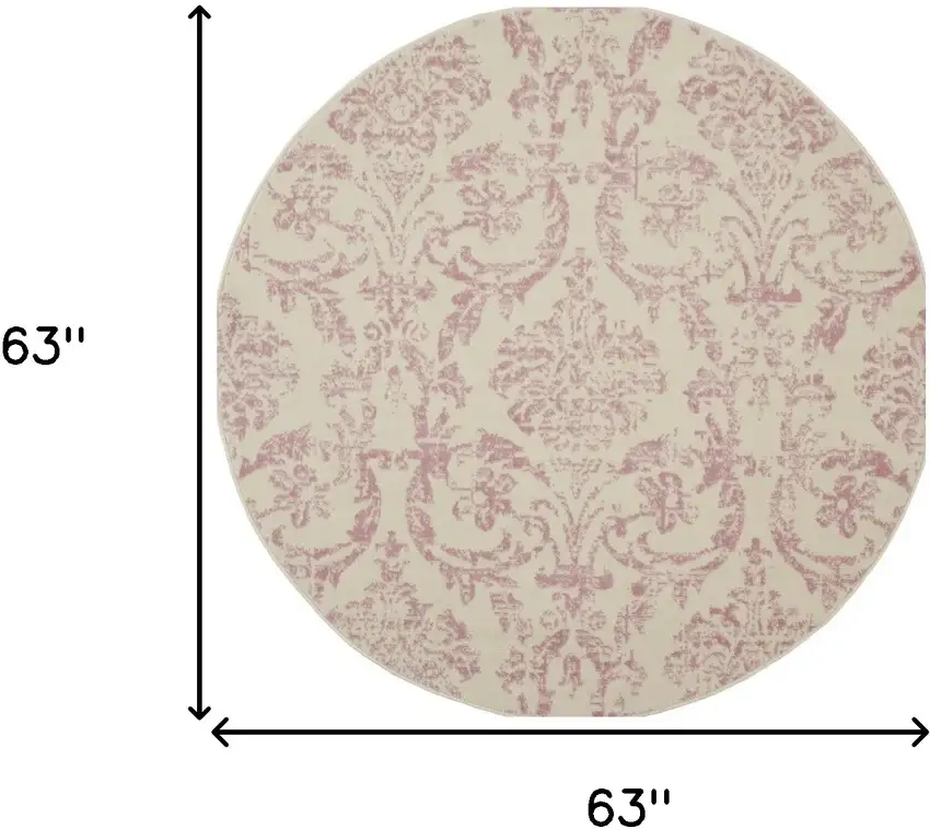 5' Cream Round Damask Power Loom Area Rug Photo 5