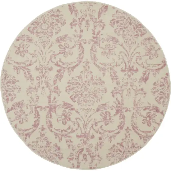 5' Cream Round Damask Power Loom Area Rug Photo 4