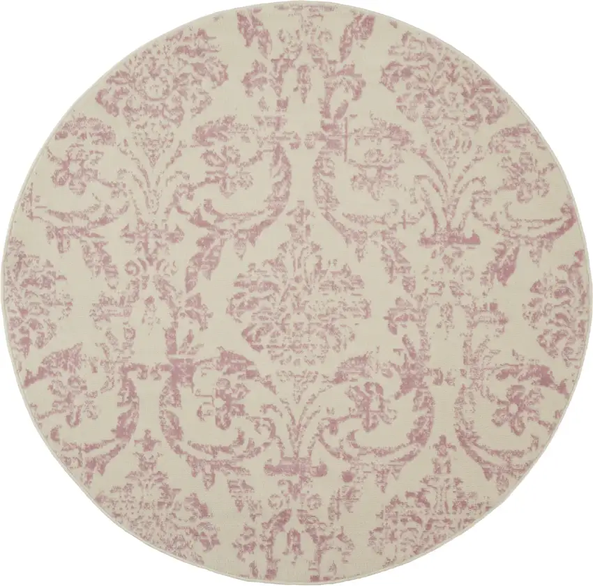 5' Cream Round Damask Power Loom Area Rug Photo 4