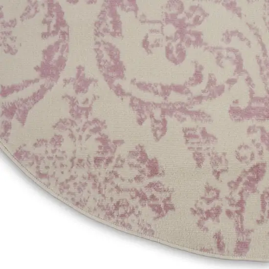 5' Cream Round Damask Power Loom Area Rug Photo 7