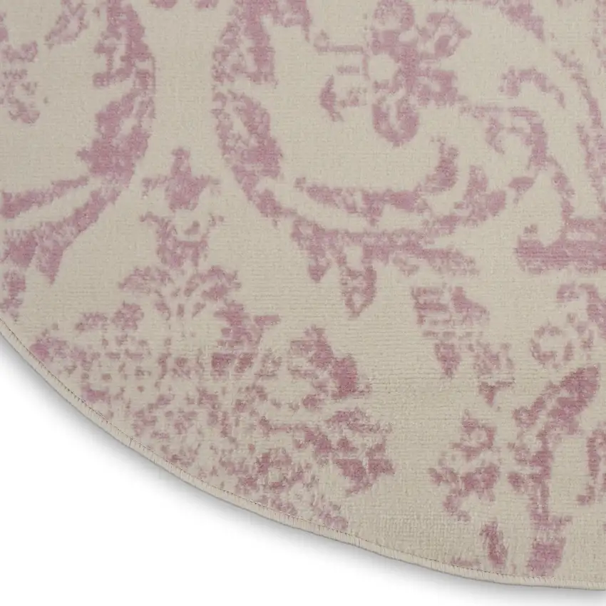 5' Cream Round Damask Power Loom Area Rug Photo 7