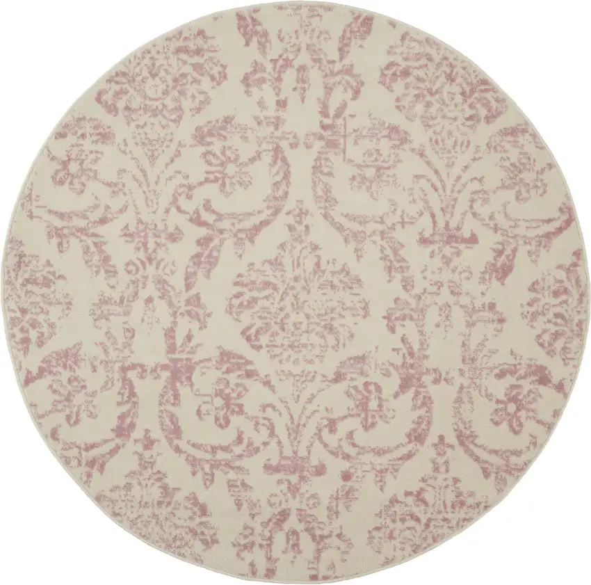5' Cream Round Damask Power Loom Area Rug Photo 2