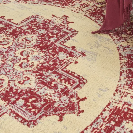 8' Cream Round Damask Power Loom Area Rug Photo 3