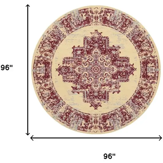 8' Cream Round Damask Power Loom Area Rug Photo 3