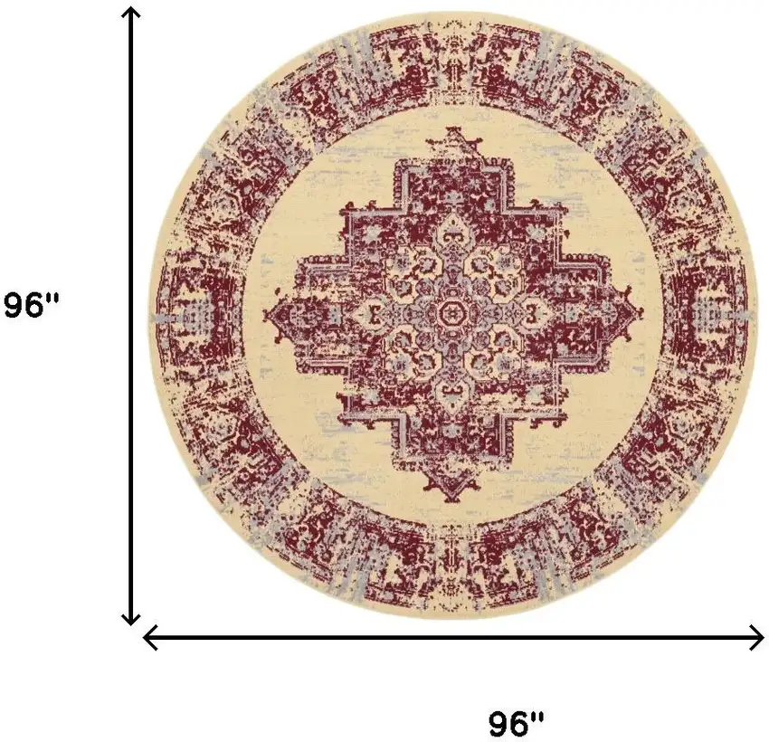 8' Cream Round Damask Power Loom Area Rug Photo 3