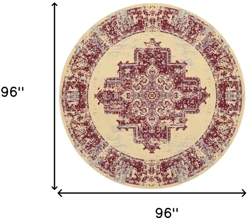 8' Cream Round Damask Power Loom Area Rug Photo 8