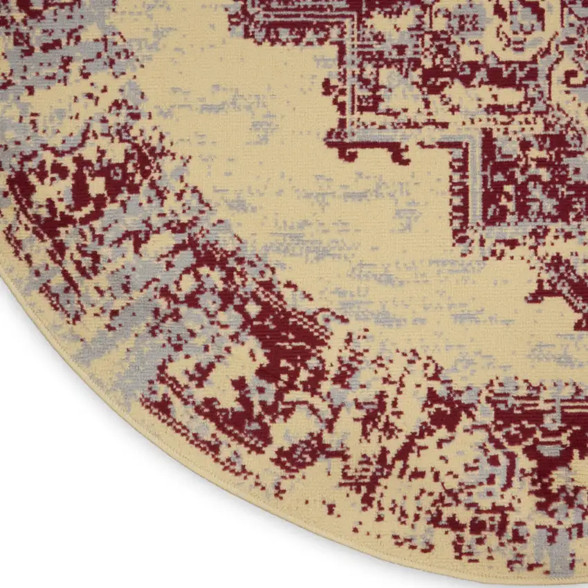 8' Cream Round Damask Power Loom Area Rug Photo 8