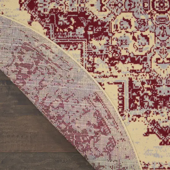 8' Cream Round Damask Power Loom Area Rug Photo 8