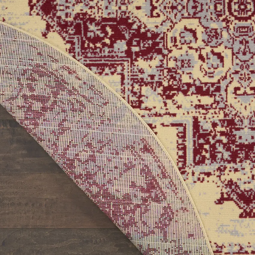 8' Cream Round Damask Power Loom Area Rug Photo 8