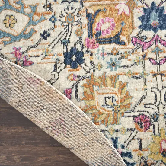 8' Cream Round Floral Power Loom Area Rug Photo 9