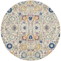 Photo of 8' Cream Round Floral Power Loom Area Rug