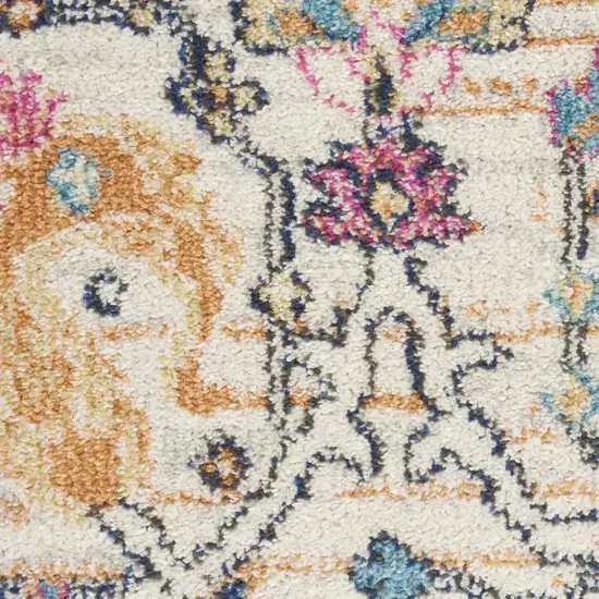 8' Cream Round Floral Power Loom Area Rug Photo 9