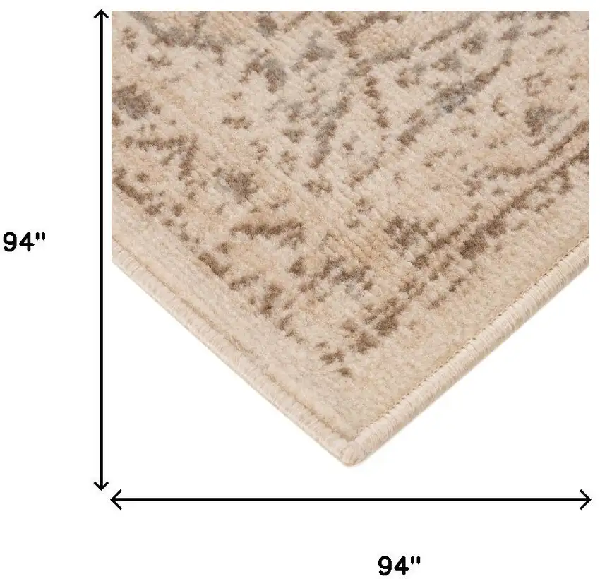 8' Cream And Brown Medallion Round Rug Photo 3