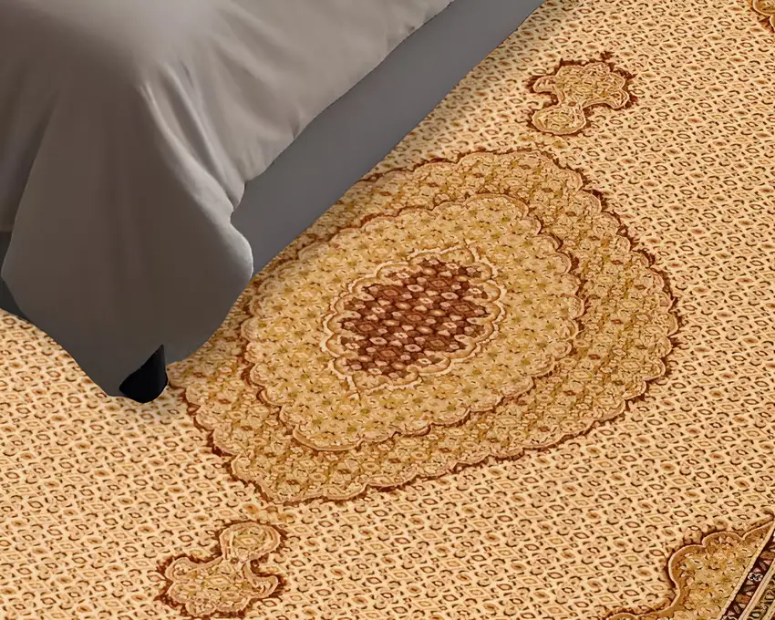 5' Cream Round Oriental Power Loom Area Rug Photo 1