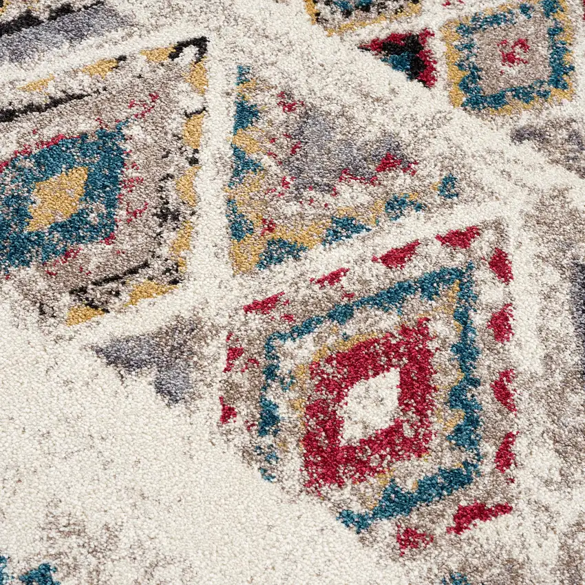5' Cream Round Southwestern Power Loom Area Rug Photo 8