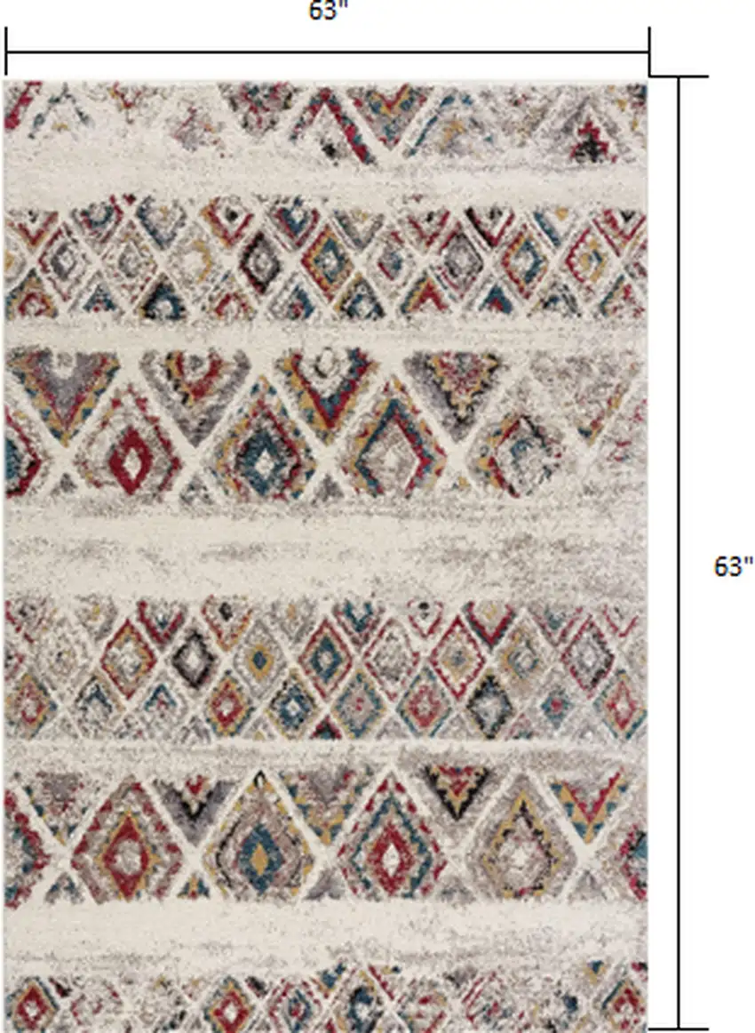 5' Cream Round Southwestern Power Loom Area Rug Photo 2