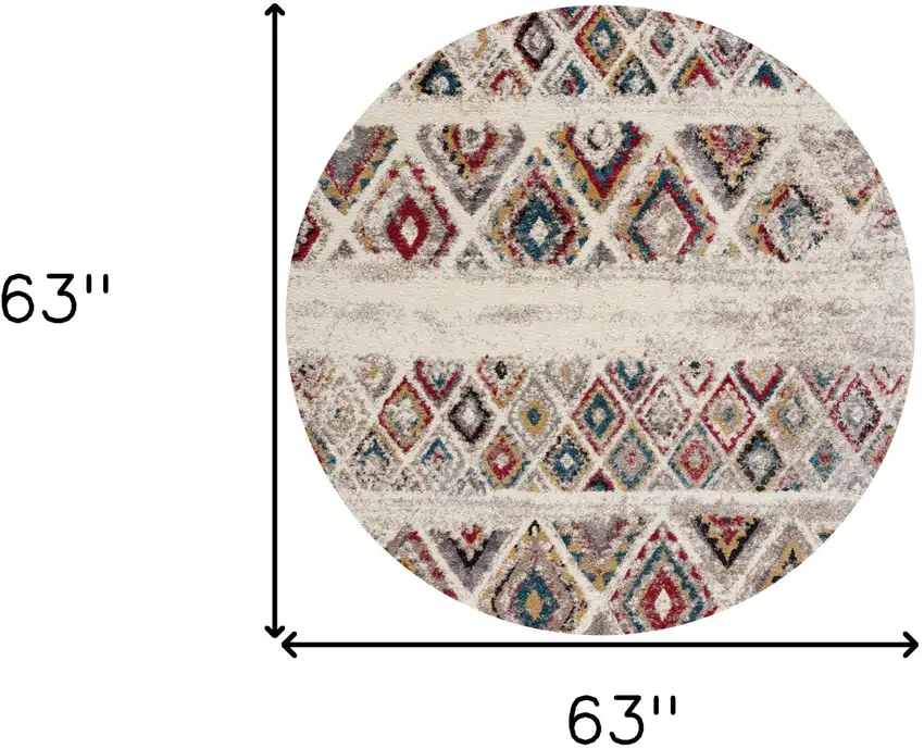 5' Cream Round Southwestern Power Loom Area Rug Photo 3