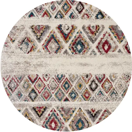 5' Cream Round Southwestern Power Loom Area Rug Photo 4