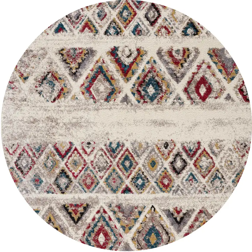 5' Cream Round Southwestern Power Loom Area Rug Photo 4