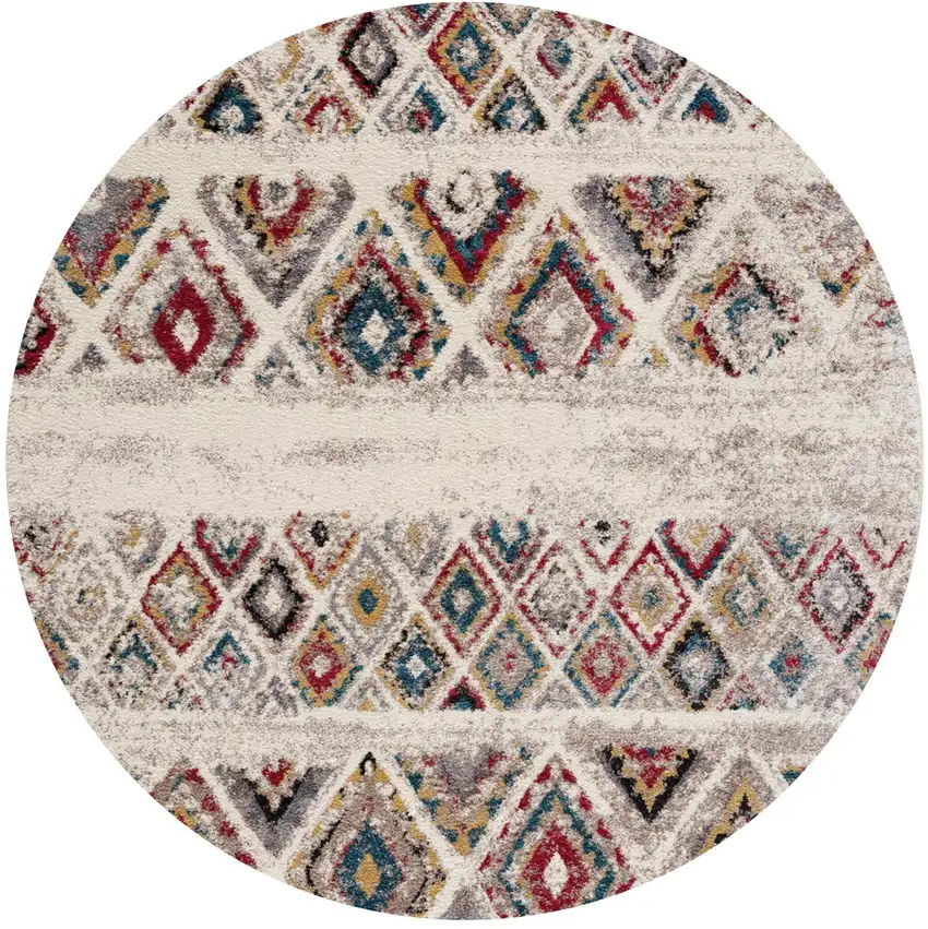 5' Cream Round Southwestern Power Loom Area Rug Photo 2