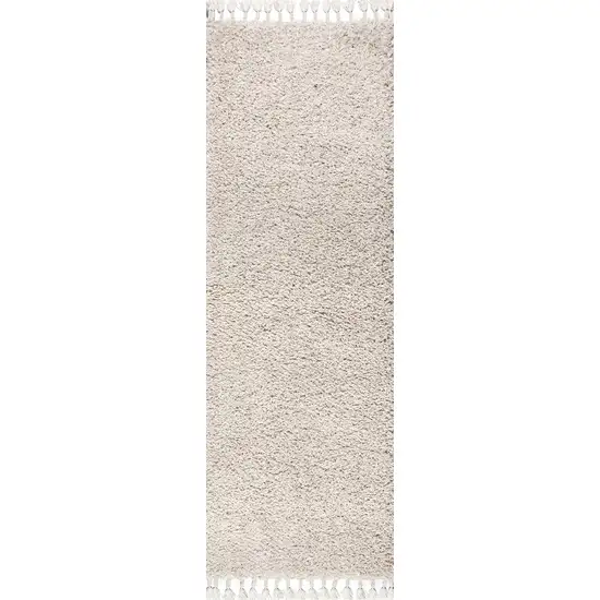 8' Cream Runner Rug With Fringe Photo 5