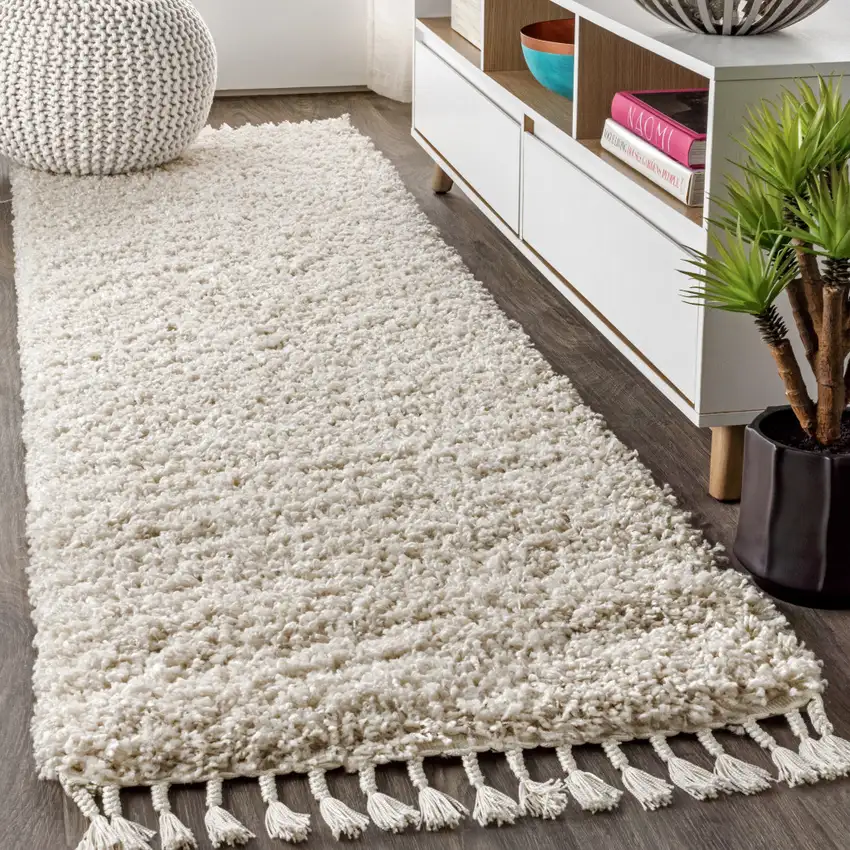 8' Cream Runner Rug With Fringe Photo 1