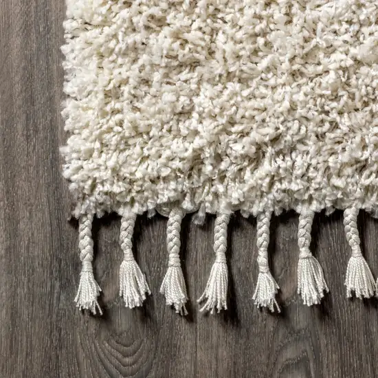 8' Cream Runner Rug With Fringe Photo 9