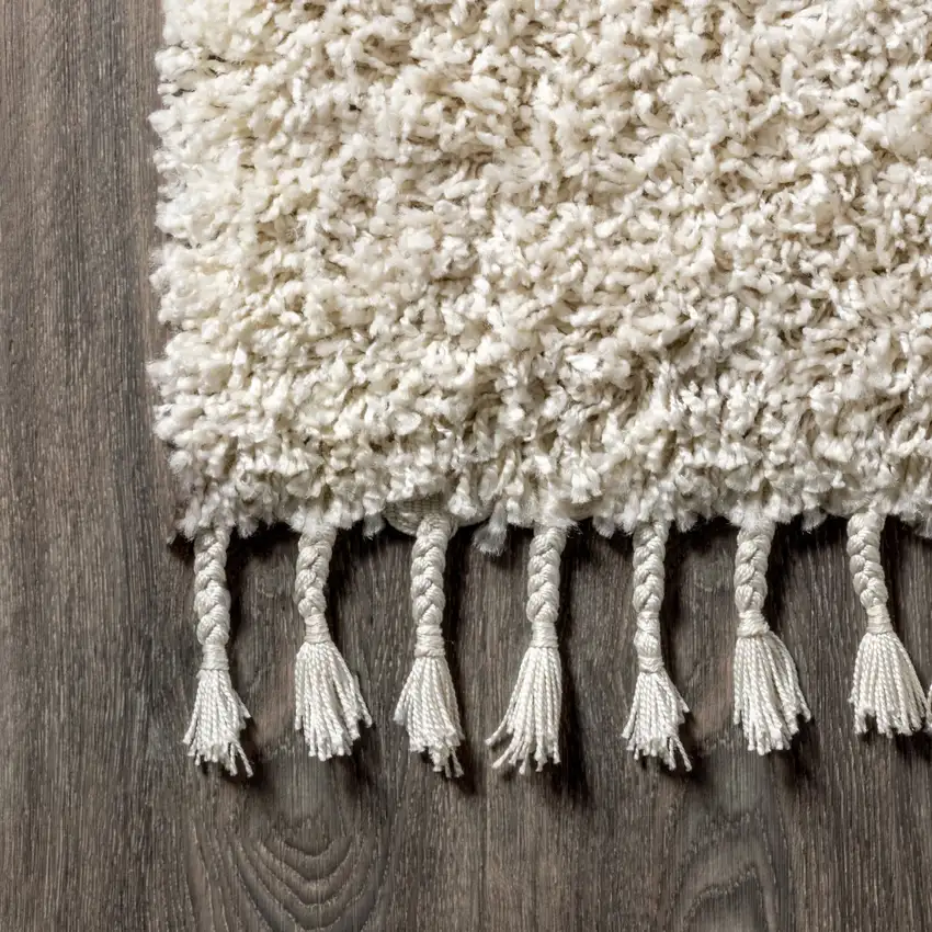 8' Cream Runner Rug With Fringe Photo 9