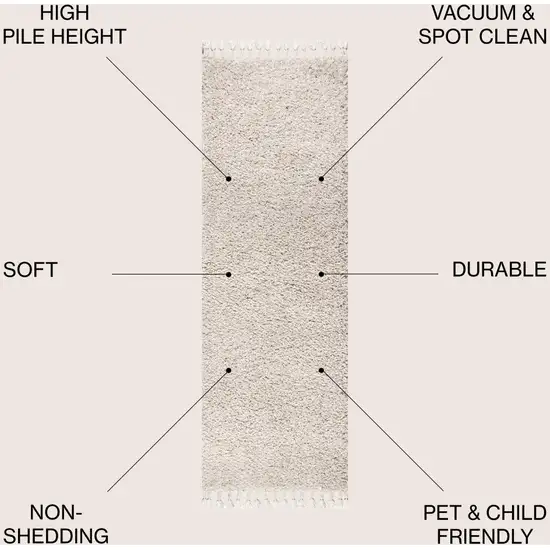 8' Cream Runner Rug With Fringe Photo 4