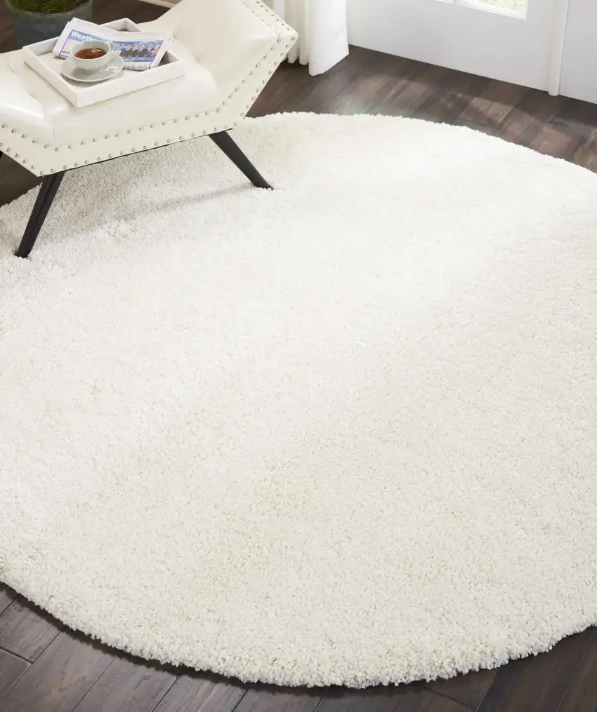 7' Cream Shag Non Skid Round Rug Photo 8
