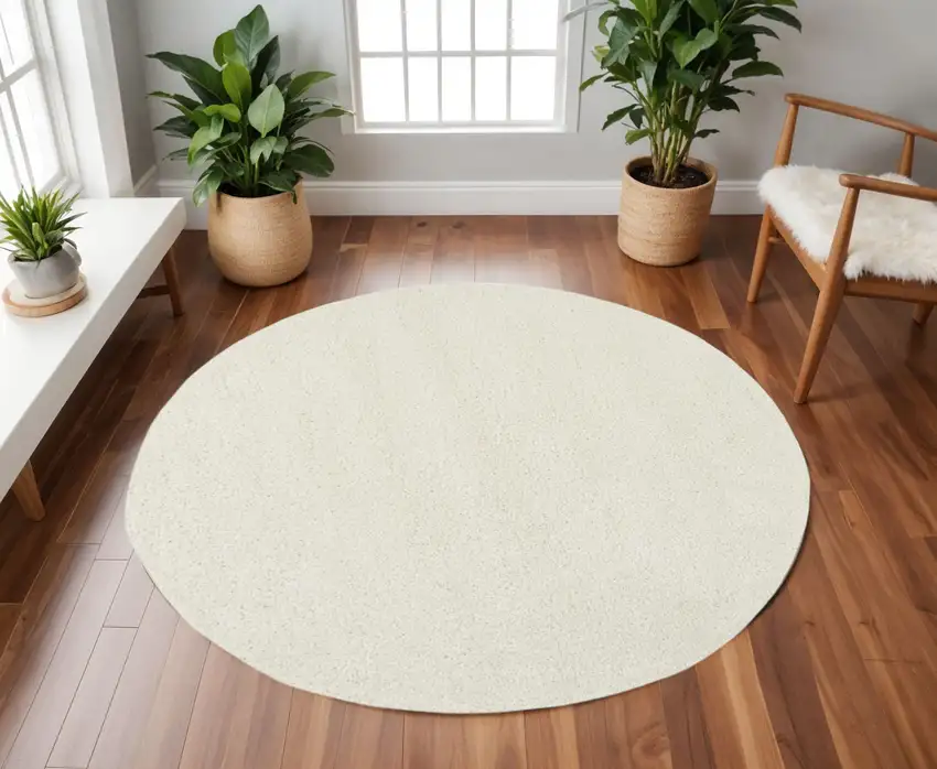 7' Cream Shag Non Skid Round Rug Photo 1