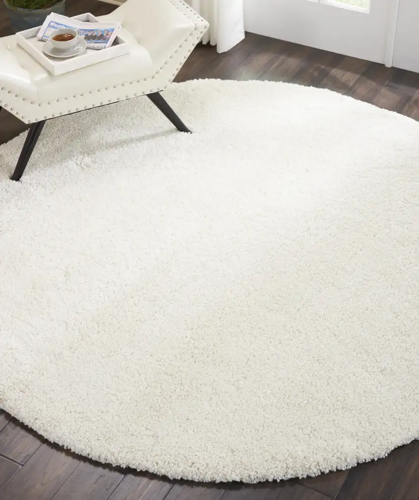 7' Cream Shag Non Skid Round Rug Photo 9