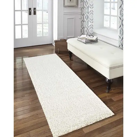 10' Cream Shag Non Skid Runner Rug Photo 5
