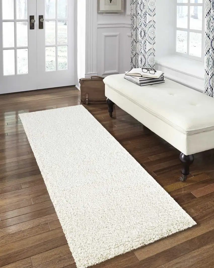 10' Cream Shag Non Skid Runner Rug Photo 5
