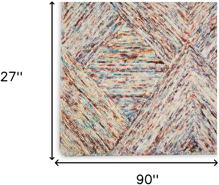 8' Cream Wool Geometric Runner Rug Photo 9