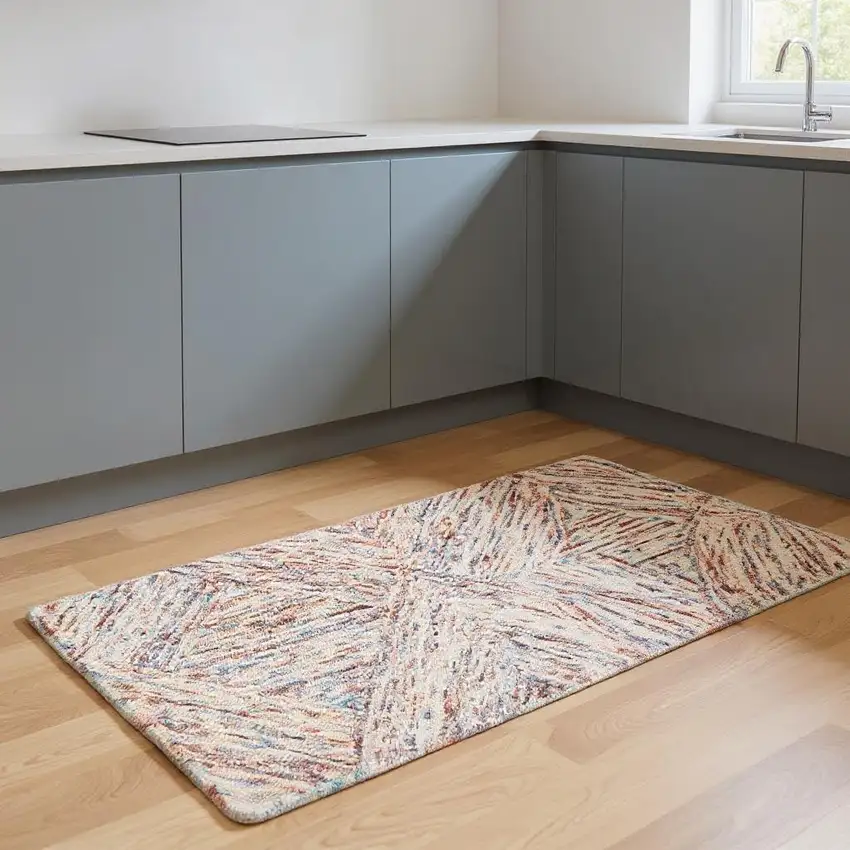 8' Cream Wool Geometric Runner Rug Photo 1