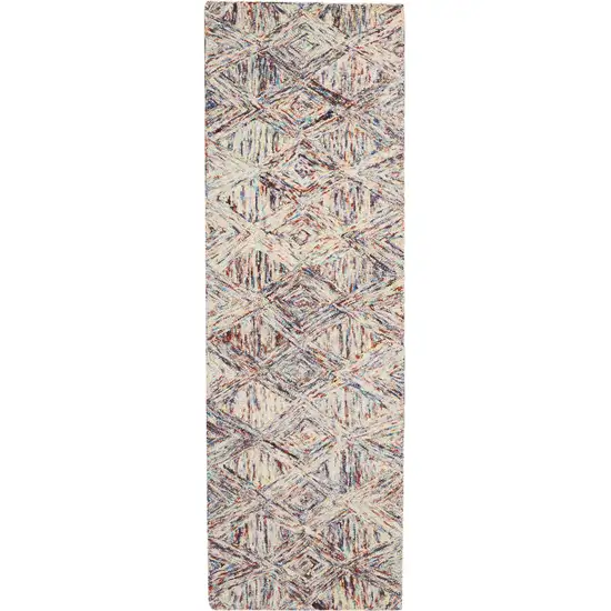 8' Cream Wool Geometric Runner Rug Photo 4