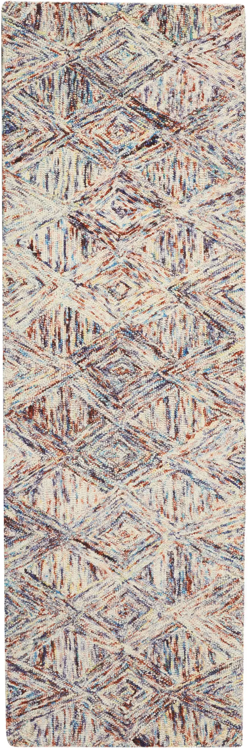 8' Cream Wool Geometric Runner Rug Photo 4