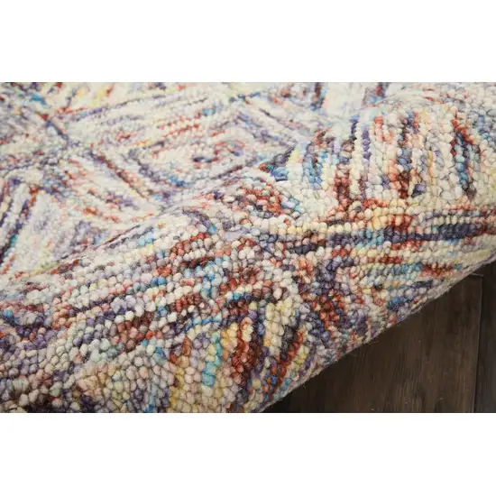 8' Cream Wool Geometric Runner Rug Photo 8