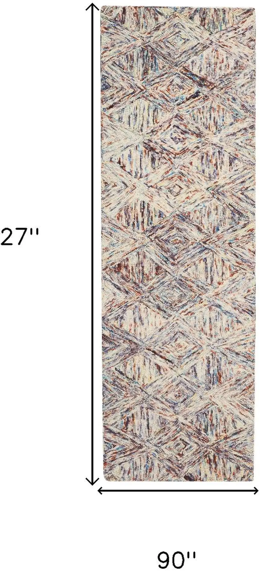 8' Cream Wool Geometric Runner Rug Photo 3