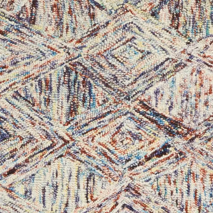 8' Cream Wool Geometric Runner Rug Photo 4