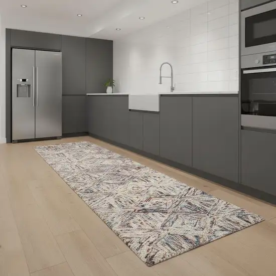 8' Cream Wool Geometric Runner Rug Photo 1